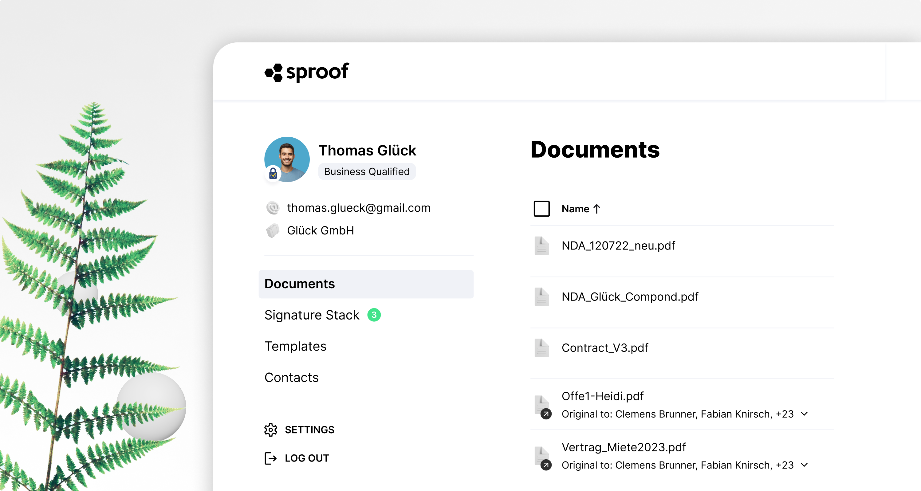 screenshot of sproof sign